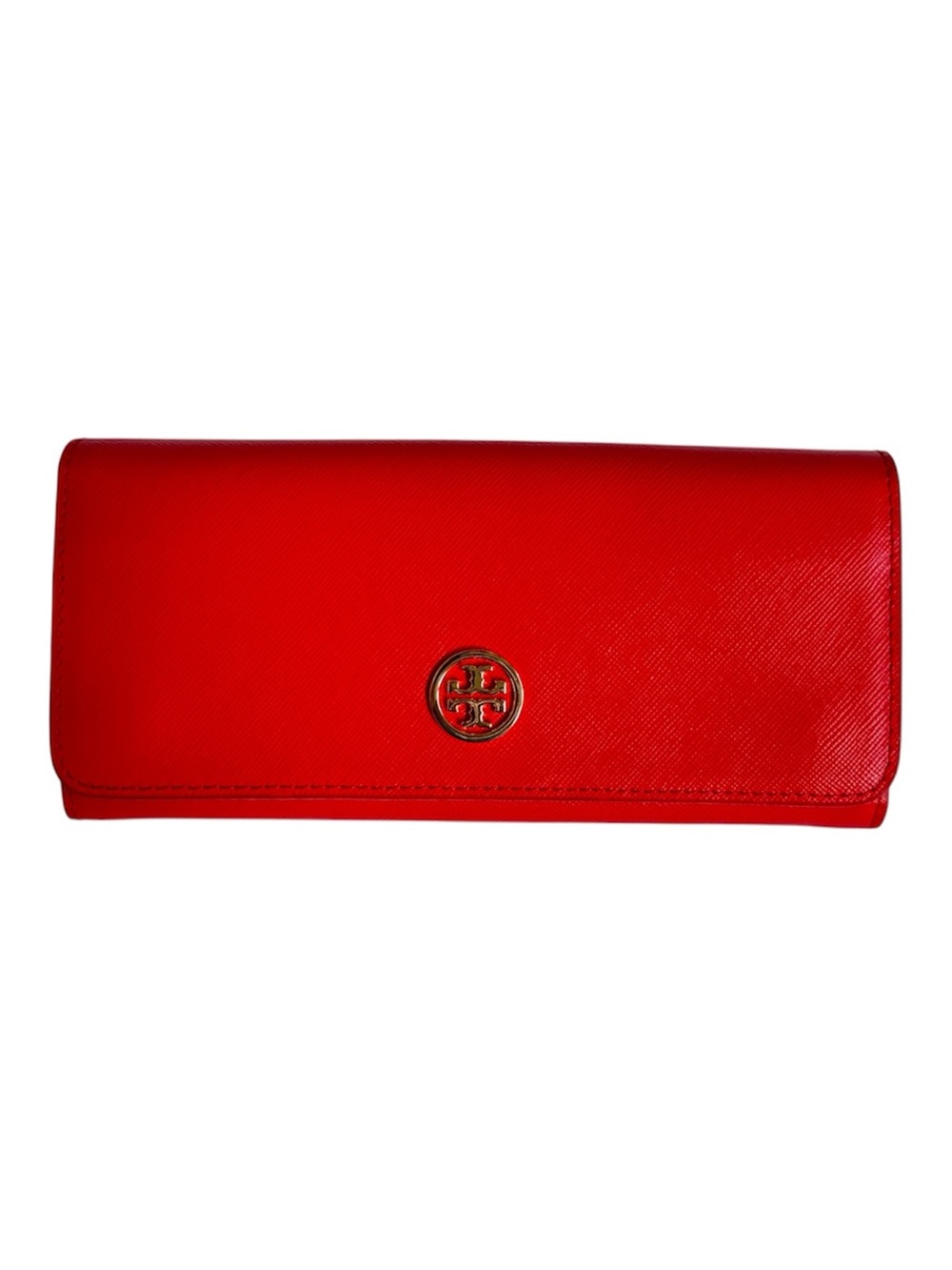 Tory Burch Robinson Red Saffiano Leather Continental Wallet Gold Logo